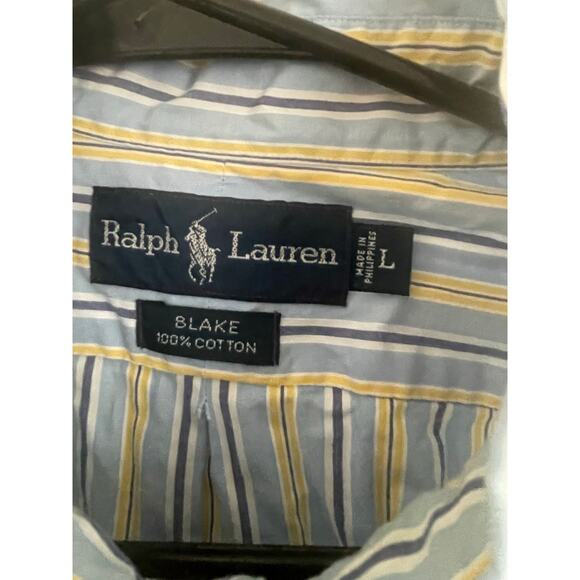 Men's Ralph Lauren Blue/YellowStripe LS Button Down Shirt - Size 16.5 Large, A69 - Picture 2 of 8